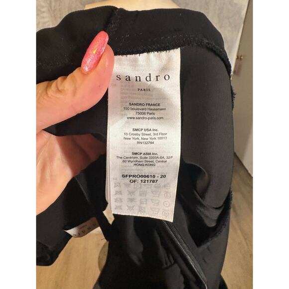 Sandro Paris LBD Black Long Sleeve Wrap Pleated Maxi Dress Luxury Minimalist - Picture 10 of 14